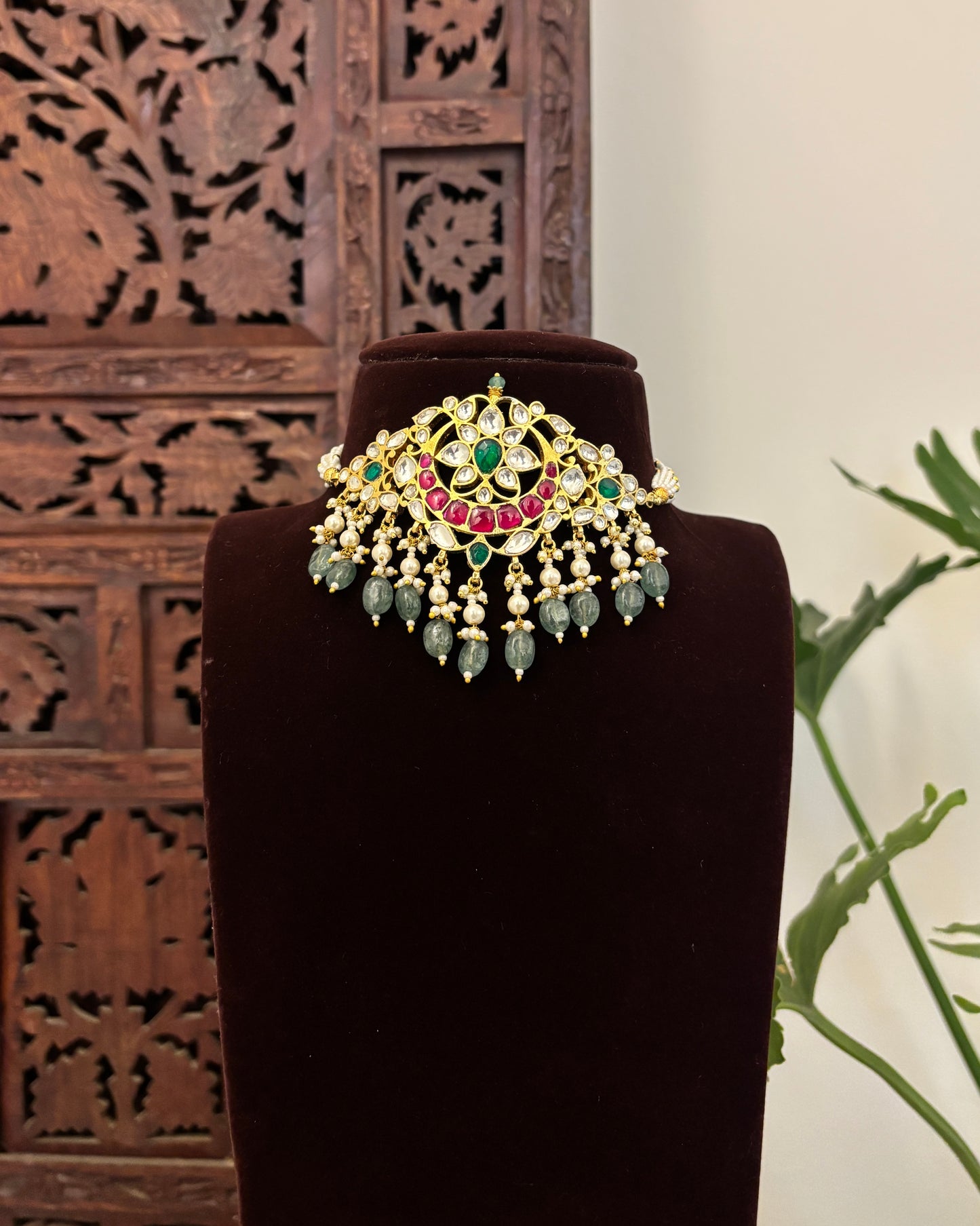 NC671 - Ruby & White Kundan Choker 2