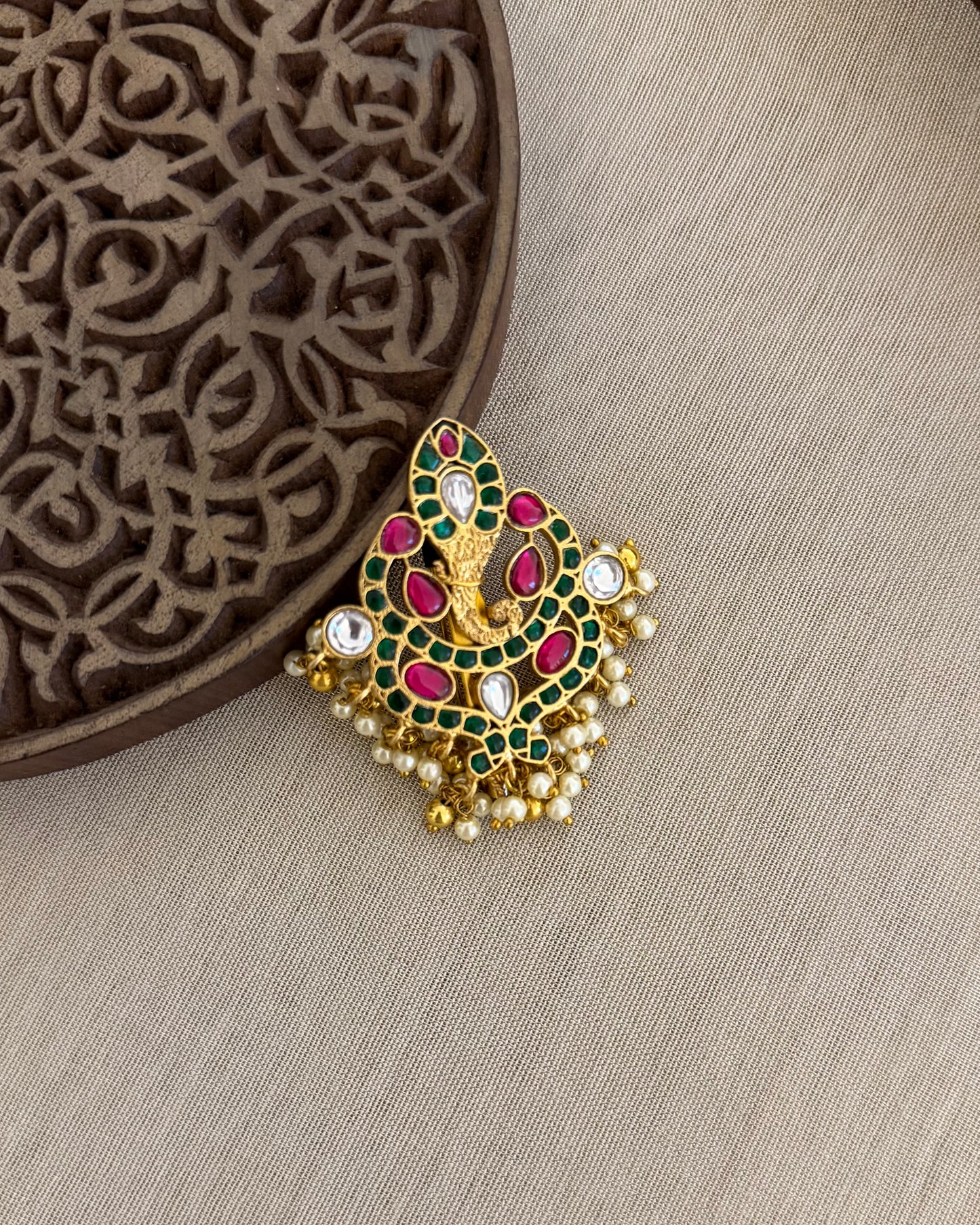 BR001 Jadau Kundan Brooch Saree Pin 5