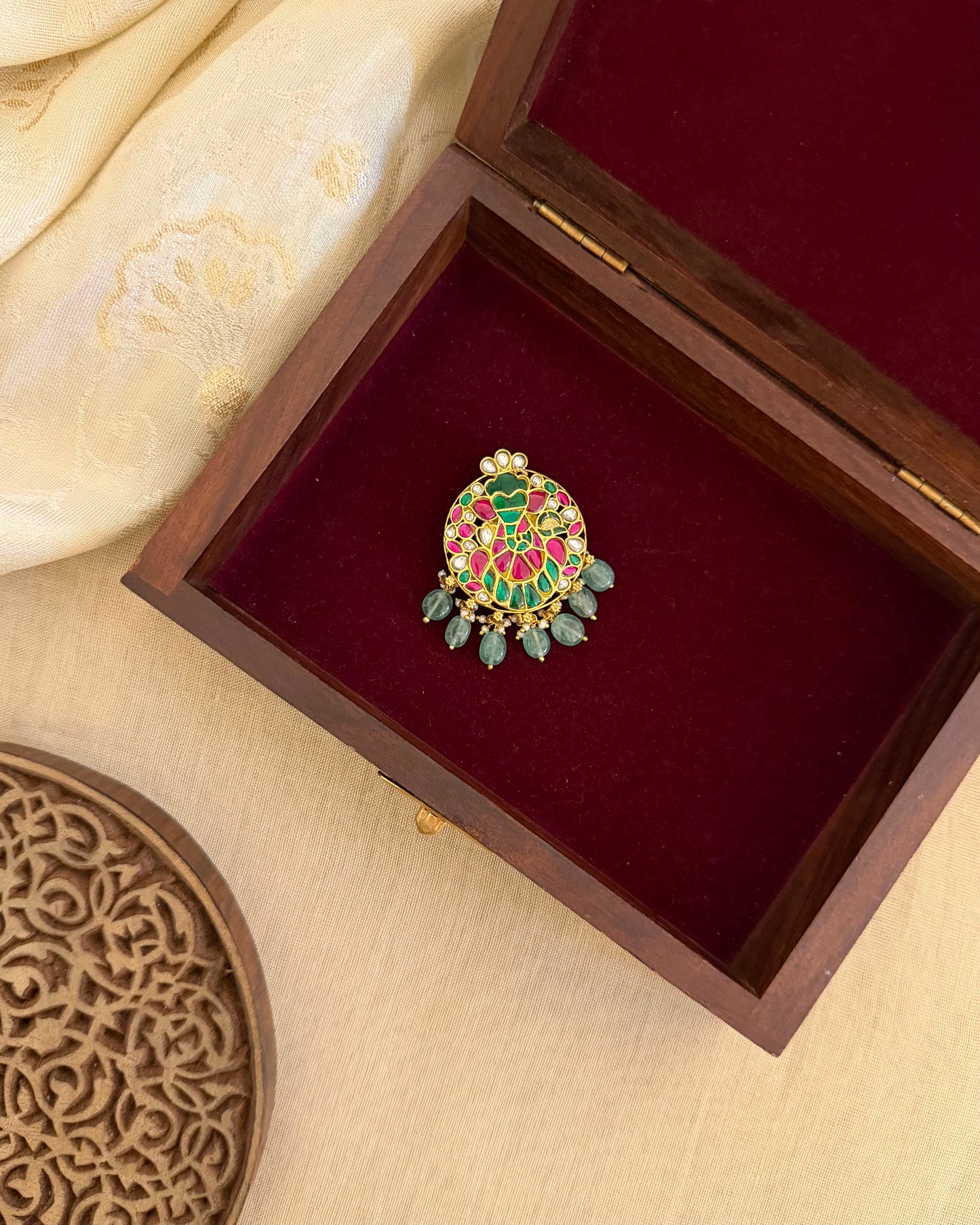BR004 Jadau Kundan Brooch Saree Pin 3