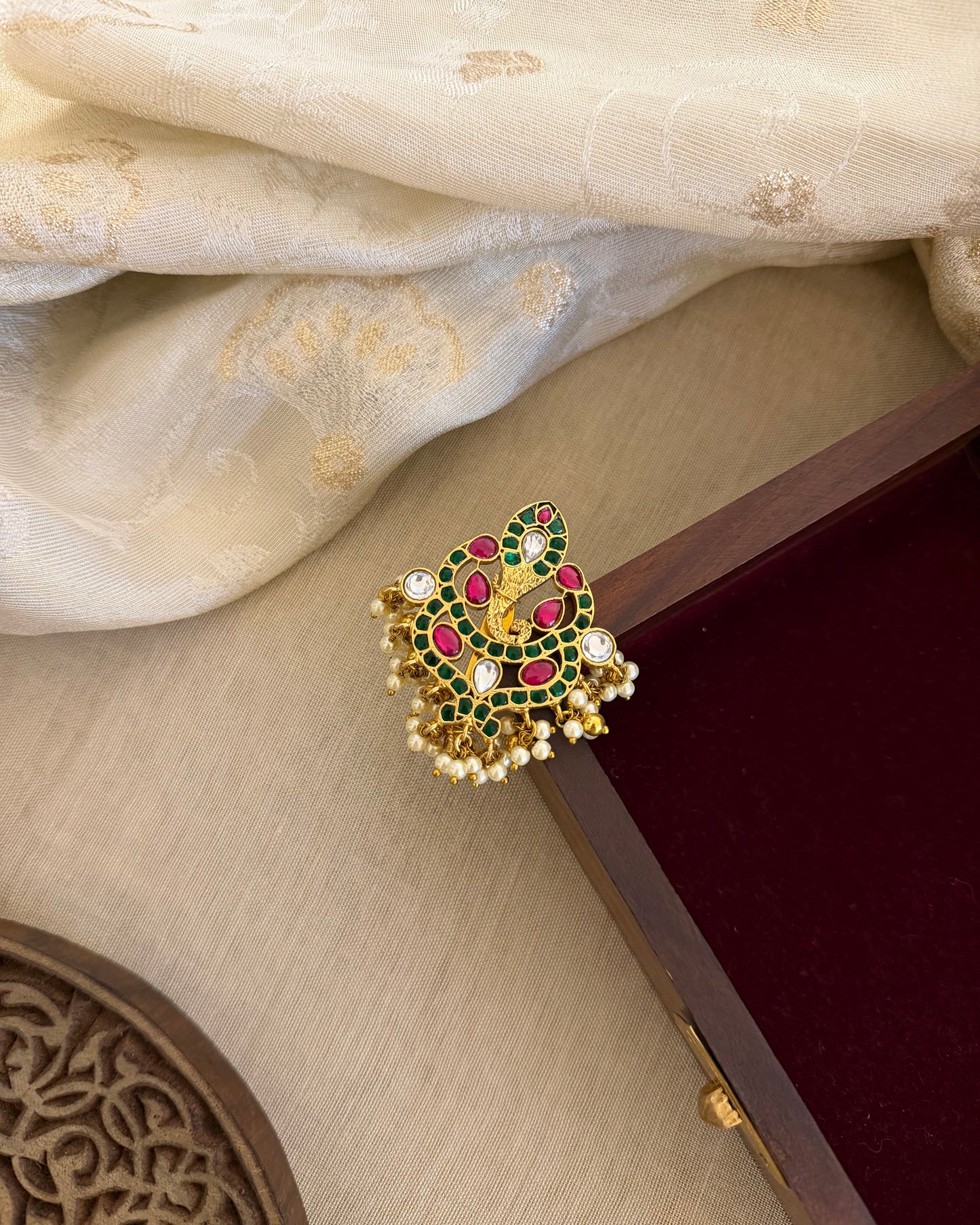 BR001 Jadau Kundan Brooch Saree Pin 3