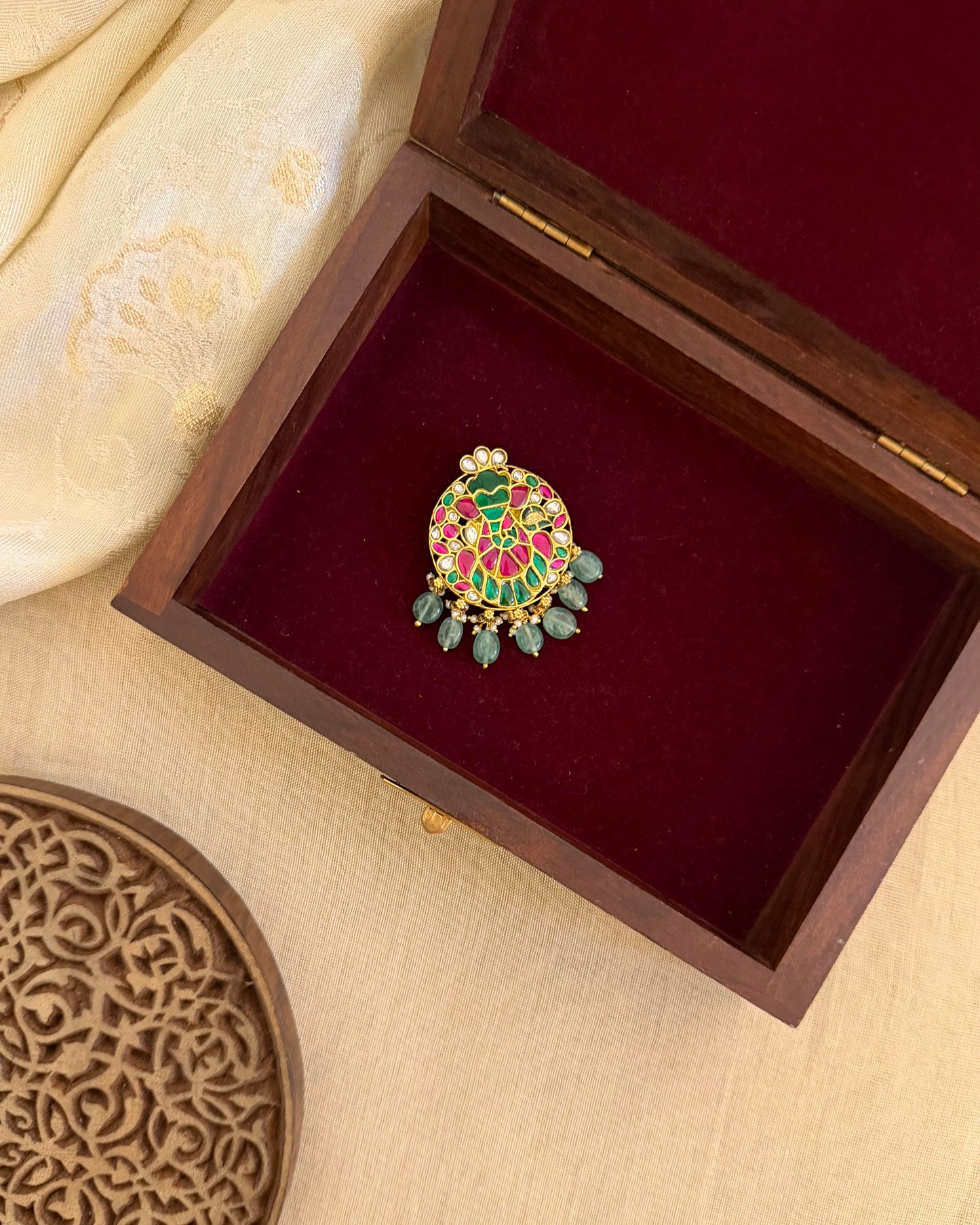 BR004 Jadau Kundan Brooch Saree Pin 2