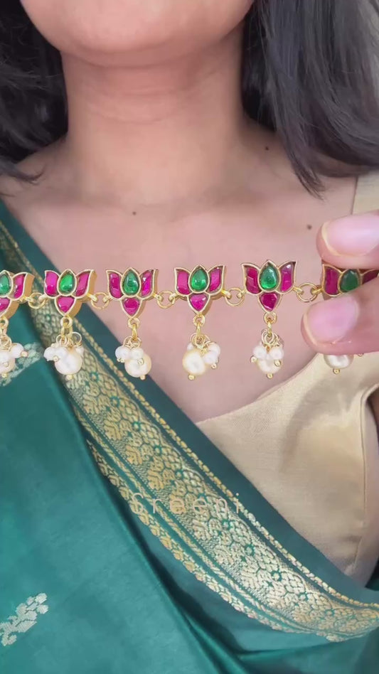 Lotus Choker with Matching Earrings – Elegant Floral Statement Jewelry | NC124